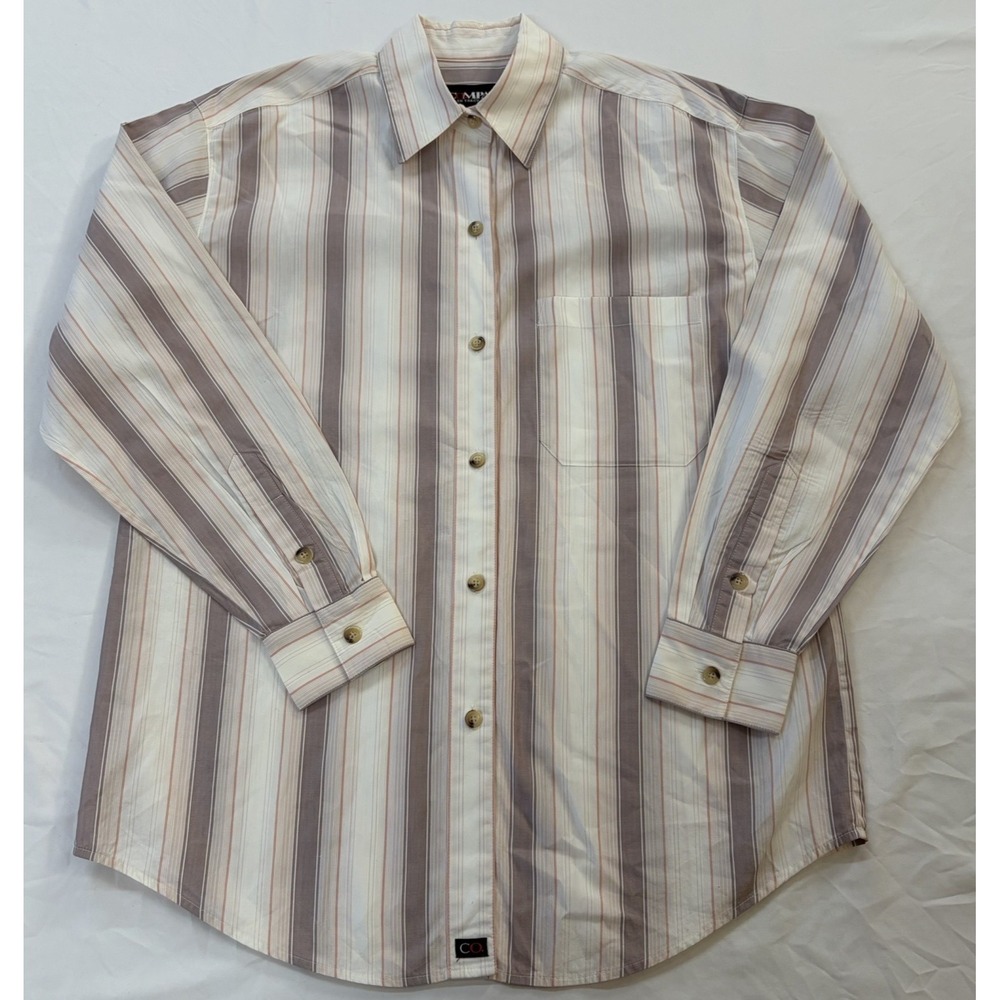 COMPANY by Ellen Tracy Womens 8 White Gray Pink Striped Cotton Button-Up Shirt